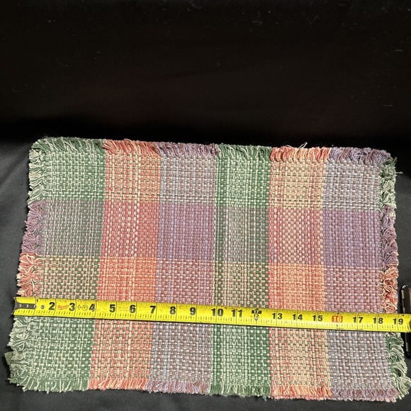 5 Vtg Pastel Plaid Chunky Woven Pastel Plaid‎ Placemats Fringed Hem 17 x 12.5 - Picture 2 of 5